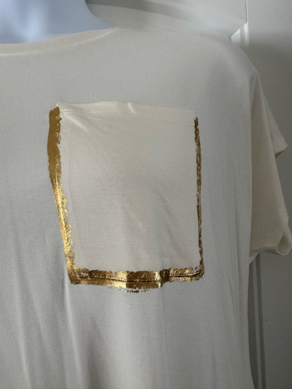 Women's Cream Short-Sleeve Pocket Tee with Gold Trim - Picture 2 of 3